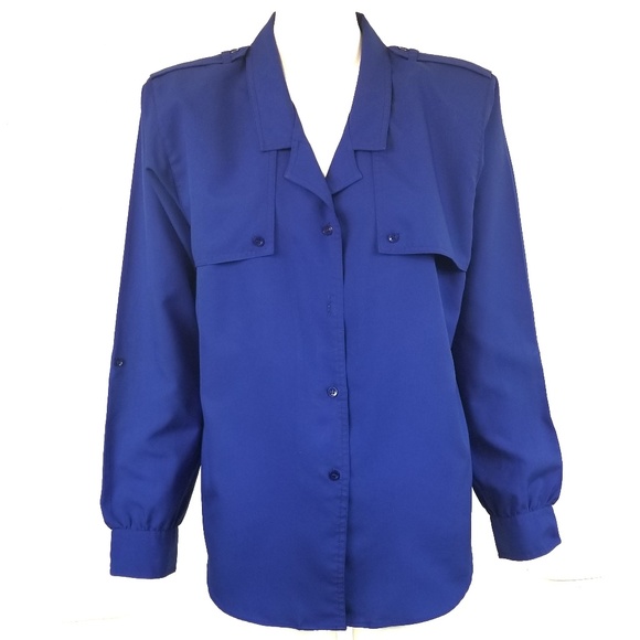 Diane Von Furstenberg DVF Cobalt Blue Blouse Sz 10 - Picture 2 of 8